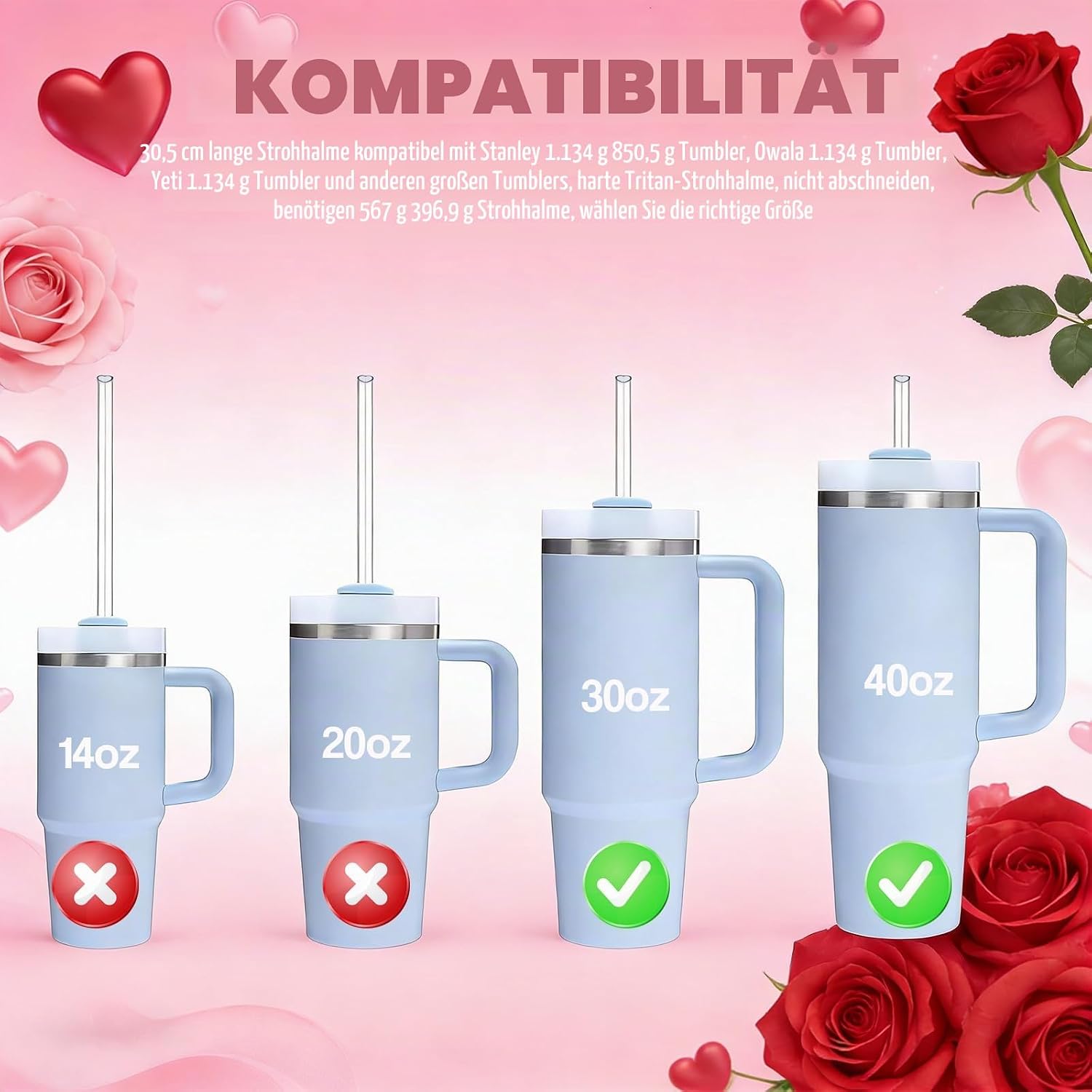 Thumbnail 4 de VITEVER12in Herzstrohhalme – Wiederverwendbar, kompatibel mit Stanley Cup 30 oz/40 oz, 6er-Pack inkl. Bürste