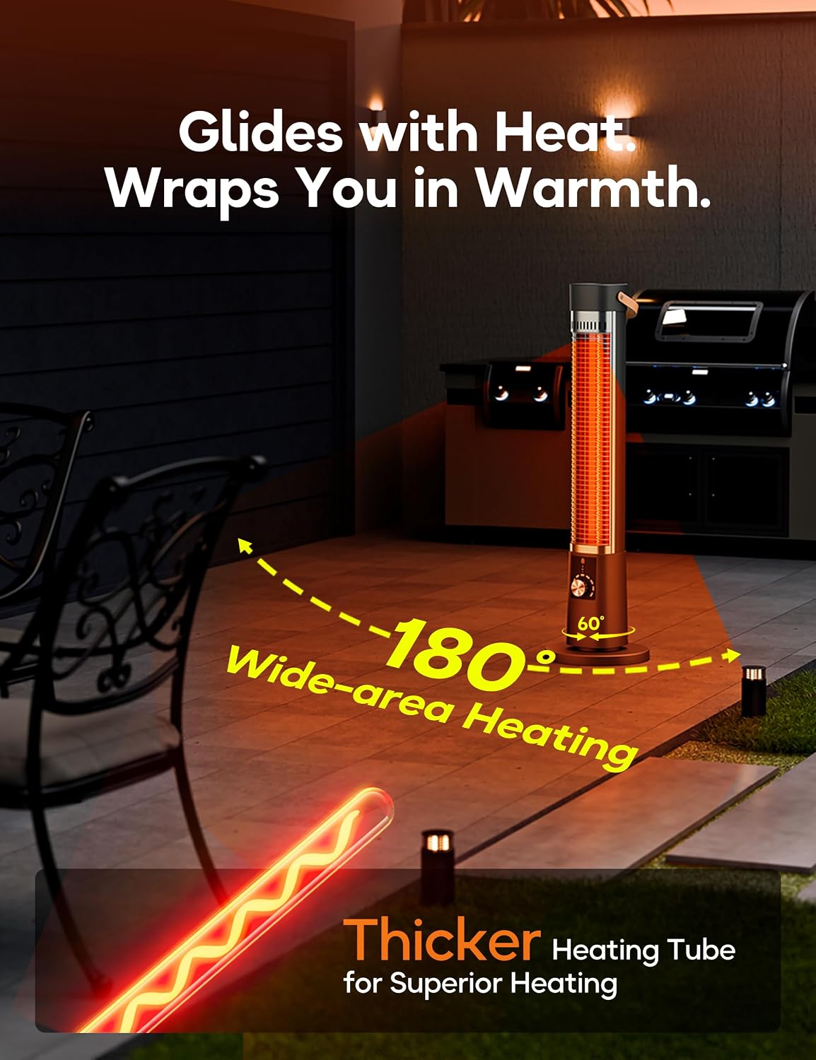 Detalle 2 de AEROZY SH03 Infrared Patio Heater, 1500W, 60° Oscillation, Remote
