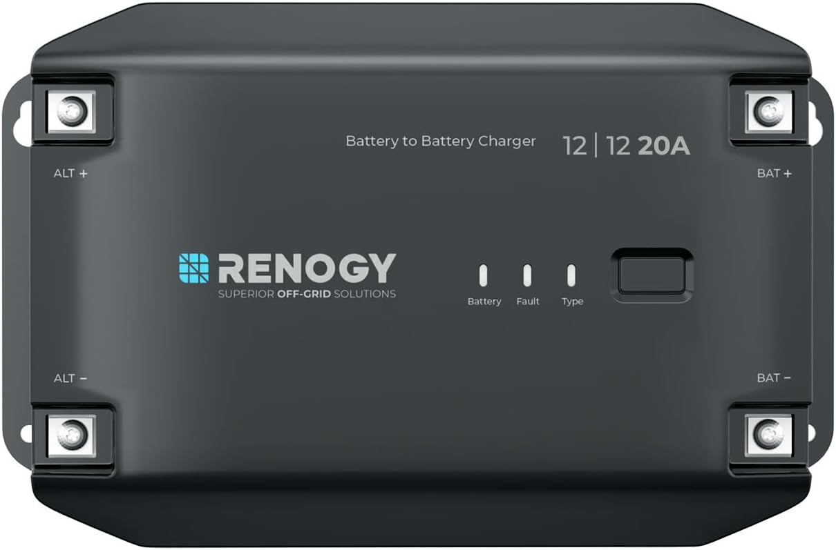 Detalle de Renogy 12V DC to DC Battery Charger 20A – intelligent converter with alternator detection & Bluetooth control