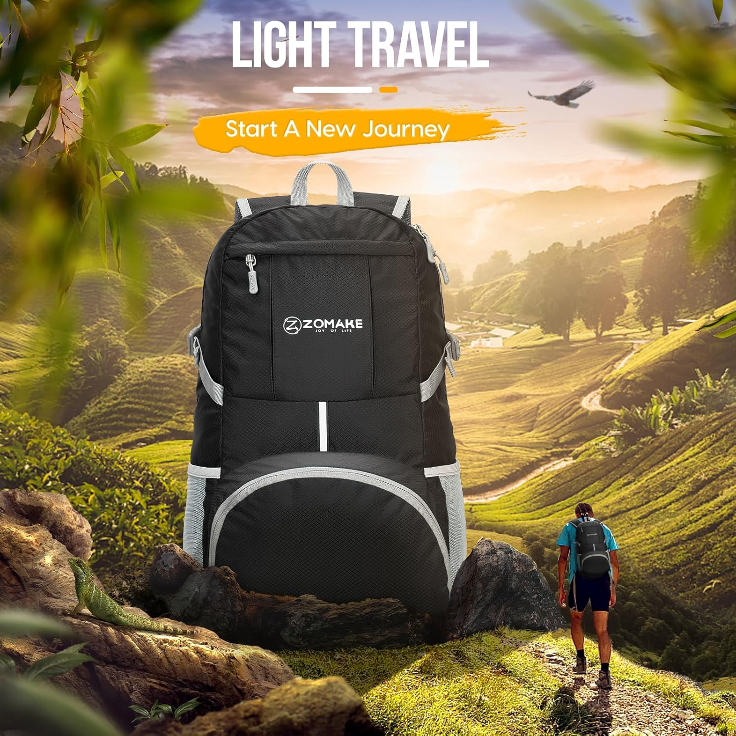 Detalle de ZOMAKE Lightweight Foldable Backpack 35L: Compact Travel Daypack for Everyday Adventures
