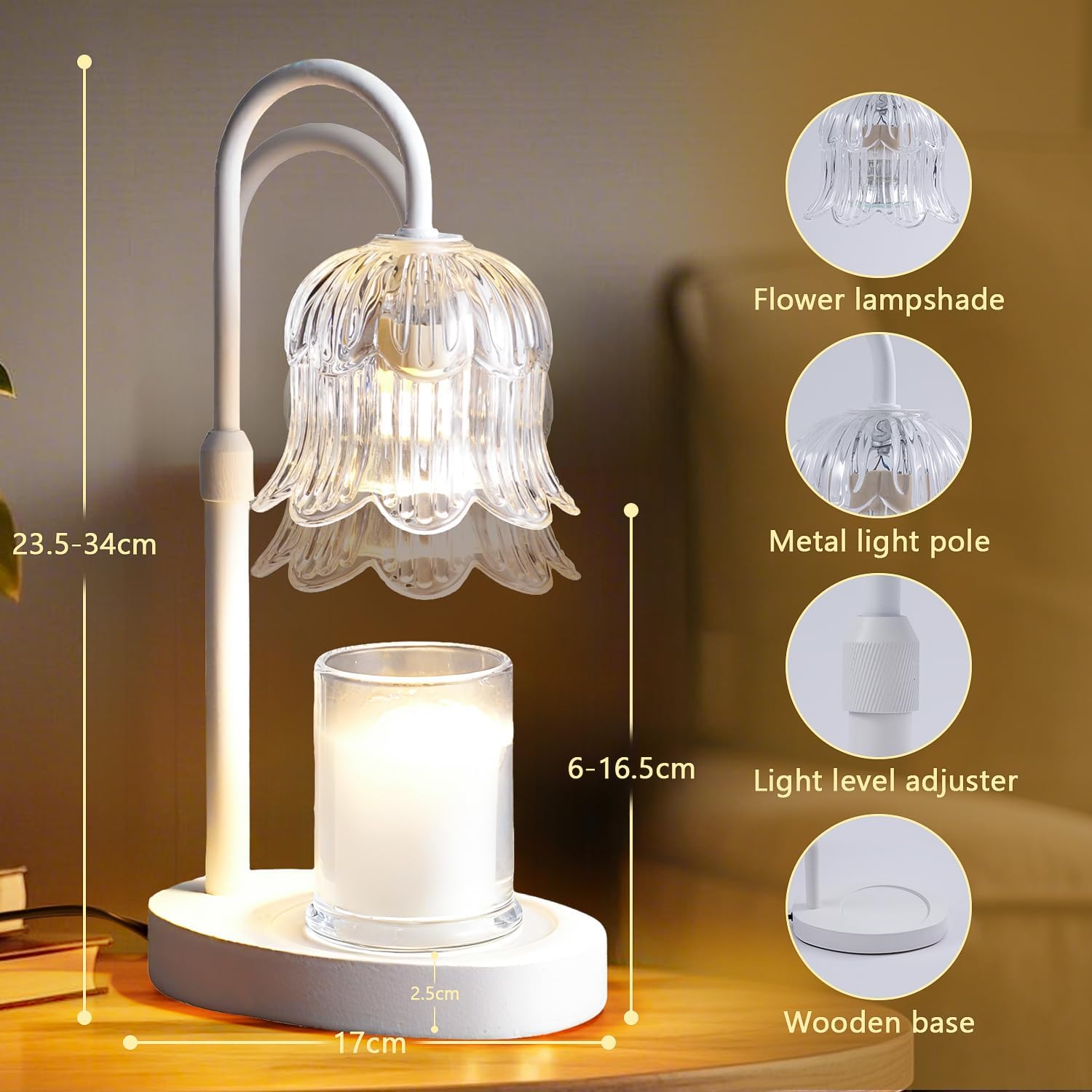 Thumbnail 3 de CRMILL CXRLD-001 Candle Warmer Lamp, Adjustable Height, Timer, White Metal