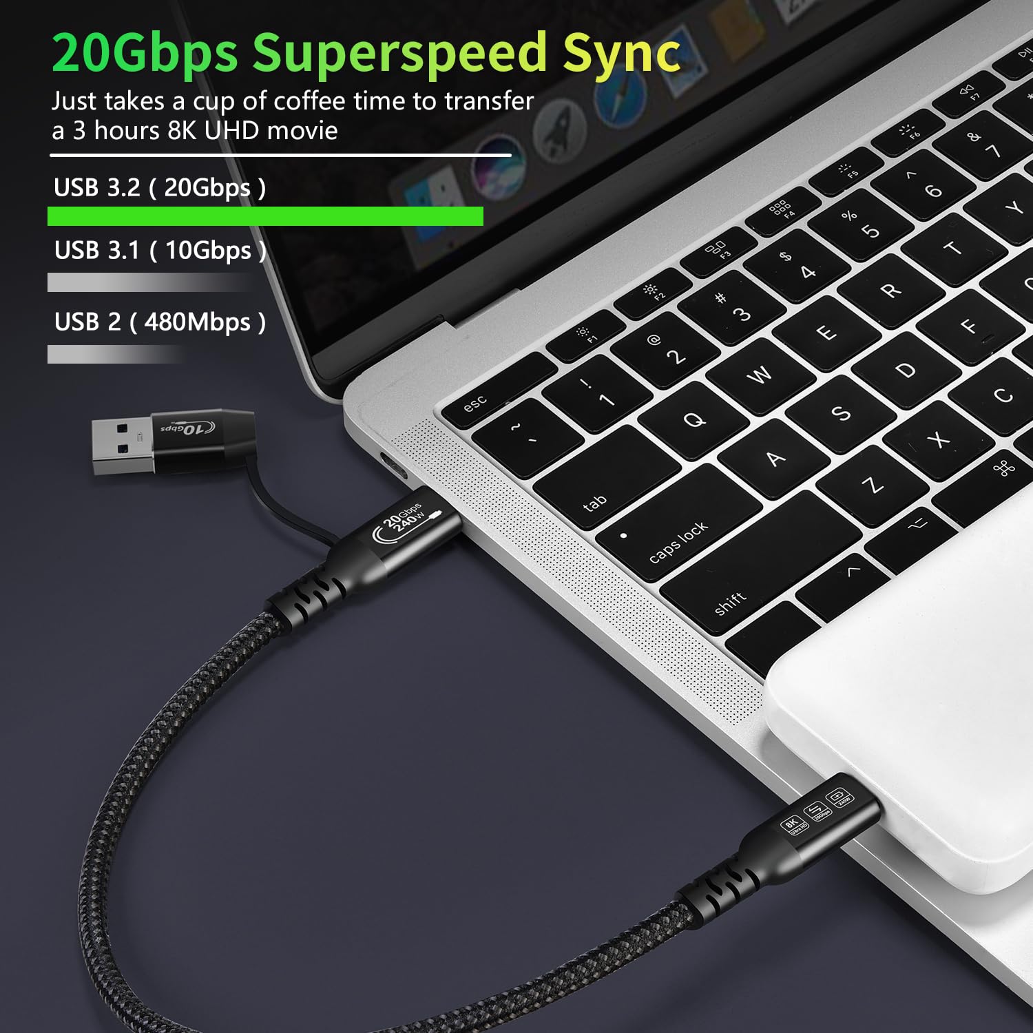 Thumbnail 6 de USB-C-Kabel USB 3.2 Gen 2X2 20 Gbps 240W