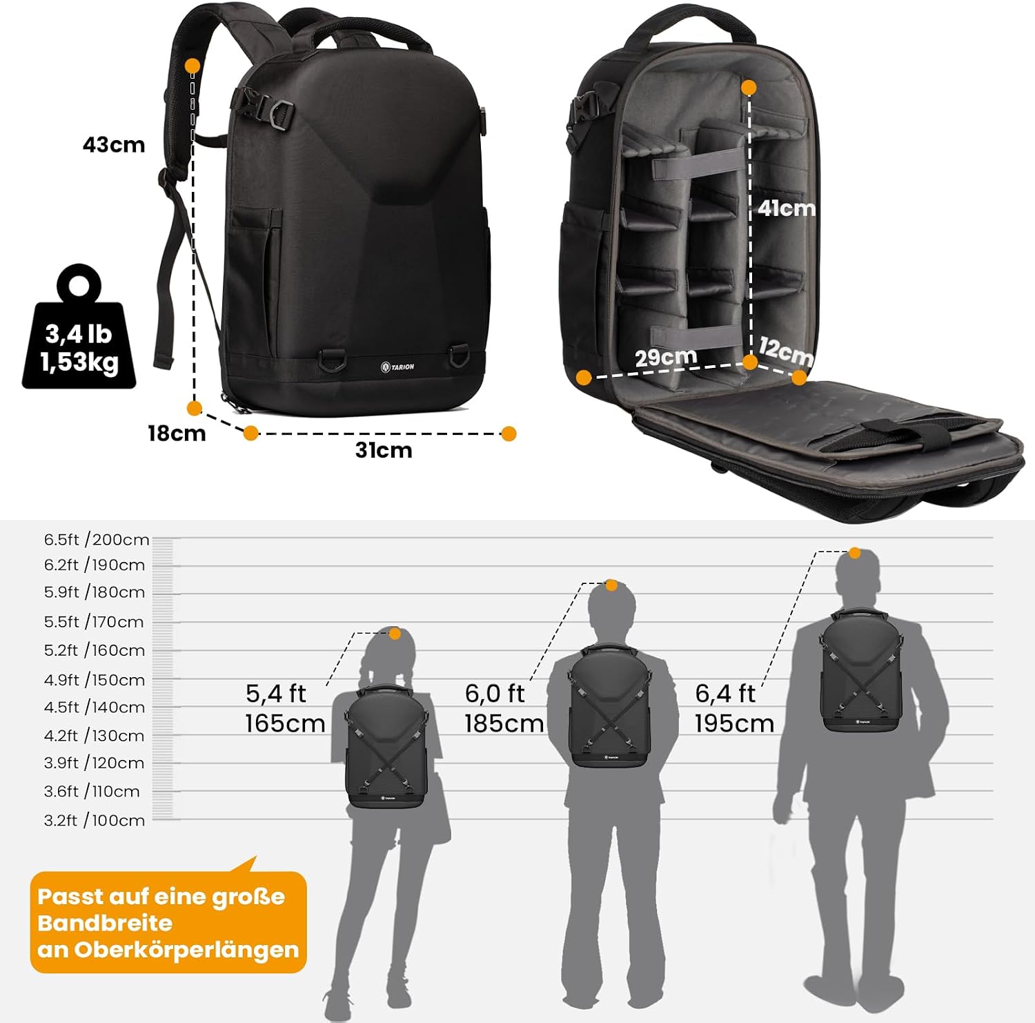 Thumbnail 6 de TARION Kamerarucksack TR-H – Hartschale, stoßfest und wasserdicht mit 14,5 Zoll Laptopfach