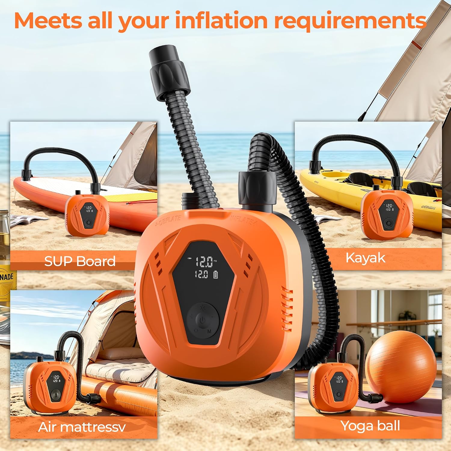 Thumbnail 6 de SUP Electric Air Pump with 50 PSI, 15600 mAh Battery, Dual Stage Auto Stop – Portable Inflator for Paddle Boards and Other Inflatables