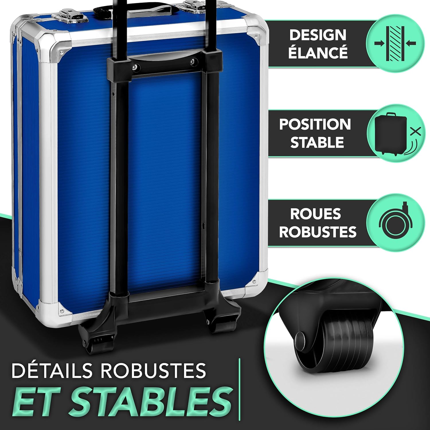 Detalle 2 de TRESKO Boîte à Outils 1400 pièces en Chrome Vanadium – Mallette aluminium et poignée télescopique (Bleu)