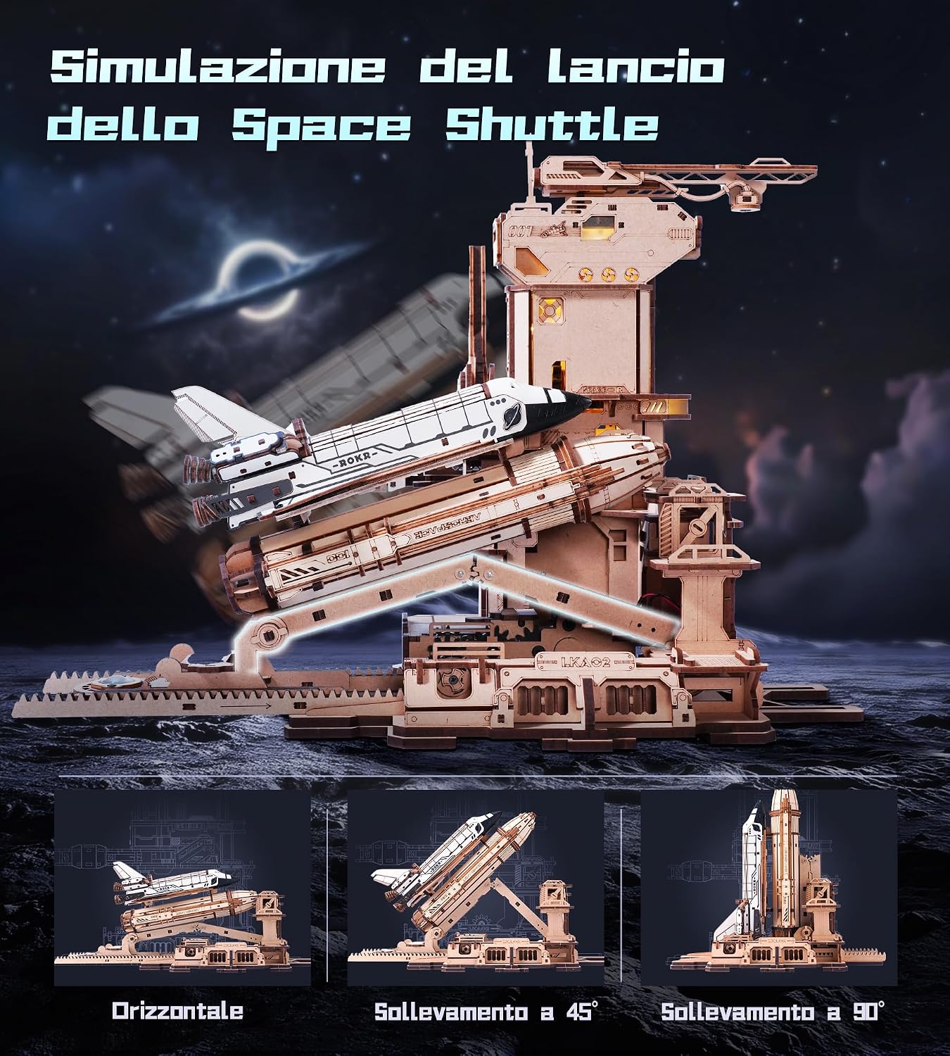 Detalle de ROKR LKA02 Navetta Spaziale in Legno 3D