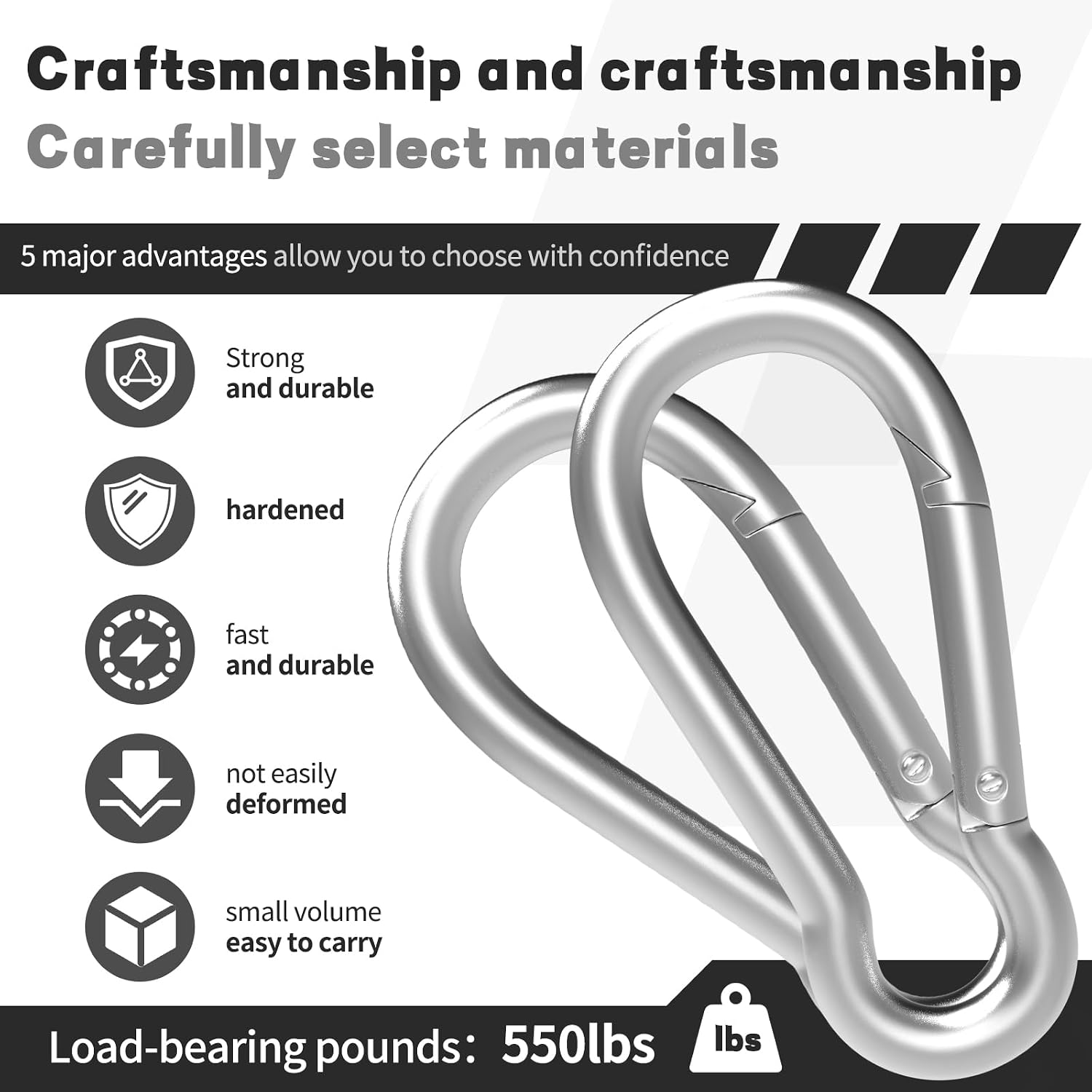 Thumbnail 3 de High-PQ Silver Spring Snap Hook Carabiner (M4, Galvanised Steel) with 50kg Capacity – 4cm, 200 Pack
