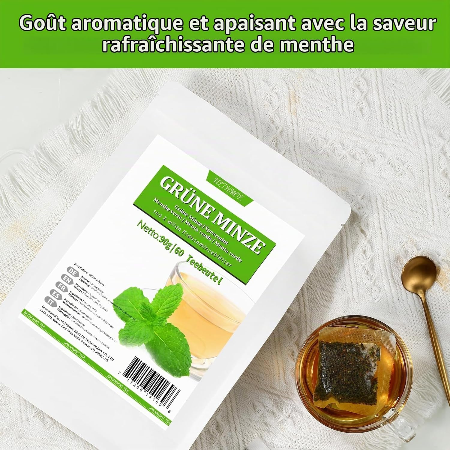 Thumbnail 1 de Premium Spearmint-thee met 60 zakjes cafeïnevrije groene munt