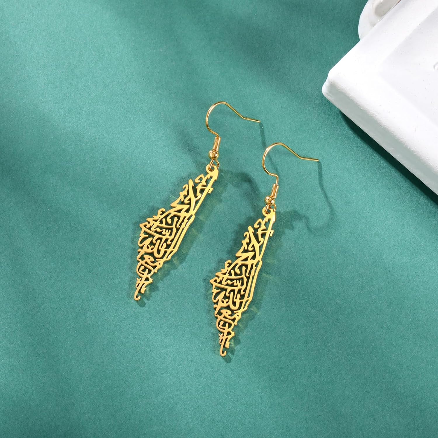 Detalle 2 de Palästina Dangle Drop Ohrringe Karte aus Edelstahl