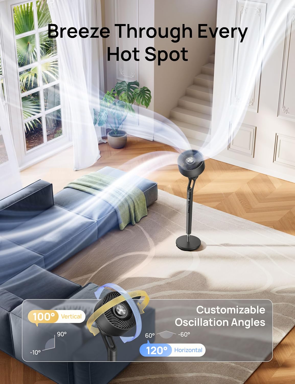 Thumbnail 1 de DREO DR-HPF021 Black Pedestal Fan, 3D Oscillation, 9 Speeds, Remote