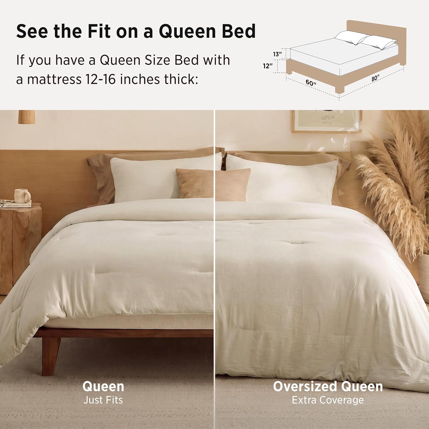 Detalle 2 de Bedsure BB349B2 Queen Comforter Set, Cream, 3-Piece Prewashed Polyester