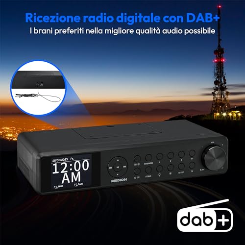 Detalle de MEDION P66750, radio da cucina sottopensile DAB+ con Bluetooth e display TFT