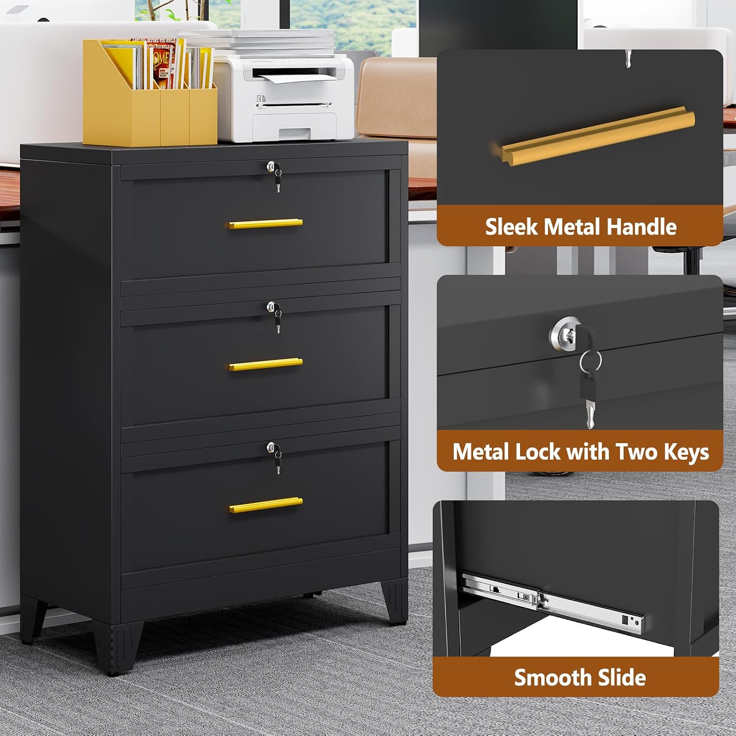 Thumbnail 4 de baoliwo DRES-6VF-180B 3-Drawer Metal Lateral File Cabinet with Lock