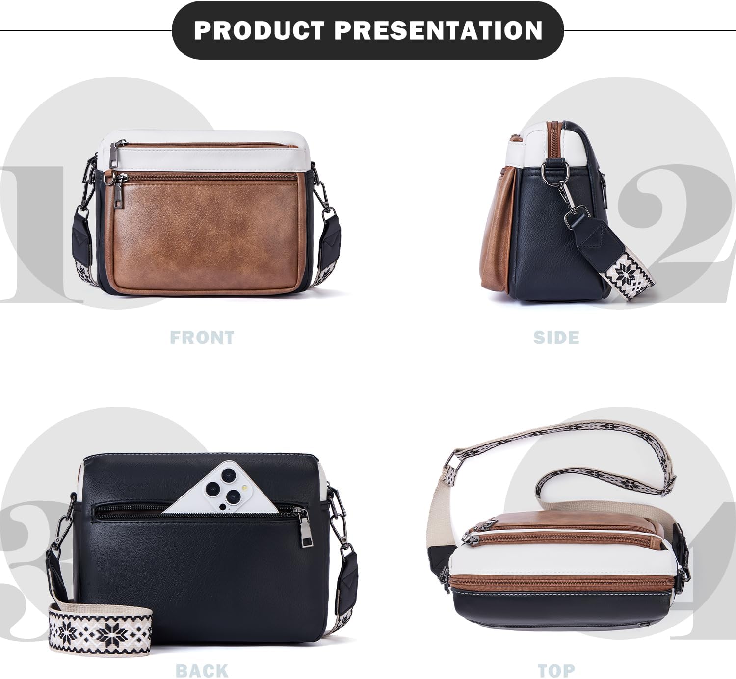 Detalle de MUIIKOLA Cross Body Bag for Women – Vegan Leather Medium Shoulder Handbag with Built‑in Wallet and Wide Adjustable Strap