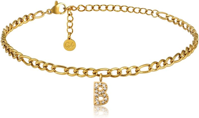 Detalle de GD GOOD.designs Fußkettchen Gold mit Buchstaben – wasserfest, verstellbar (22–27 cm), aus Edelstahl