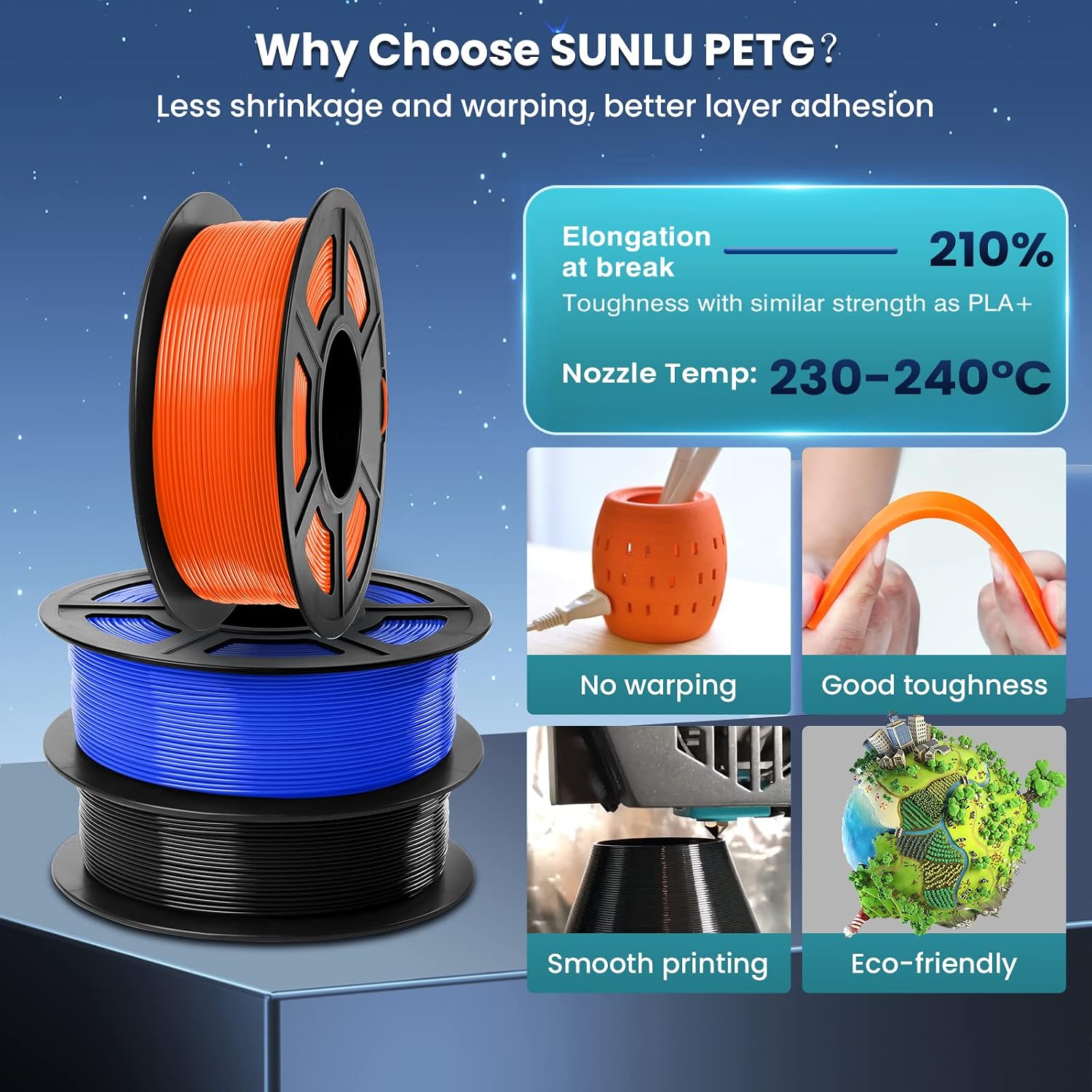Thumbnail 4 de SUNLU PETG 1.75mm, 1kg White Filament – Strong PETG, Neatly Wound for Most FDM Printers