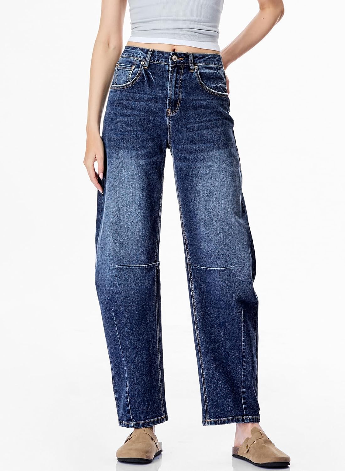 Detalle de SIDEFEEL Women's Barrel Jeans, Mid-Rise Wide-Leg Vintage Denim
