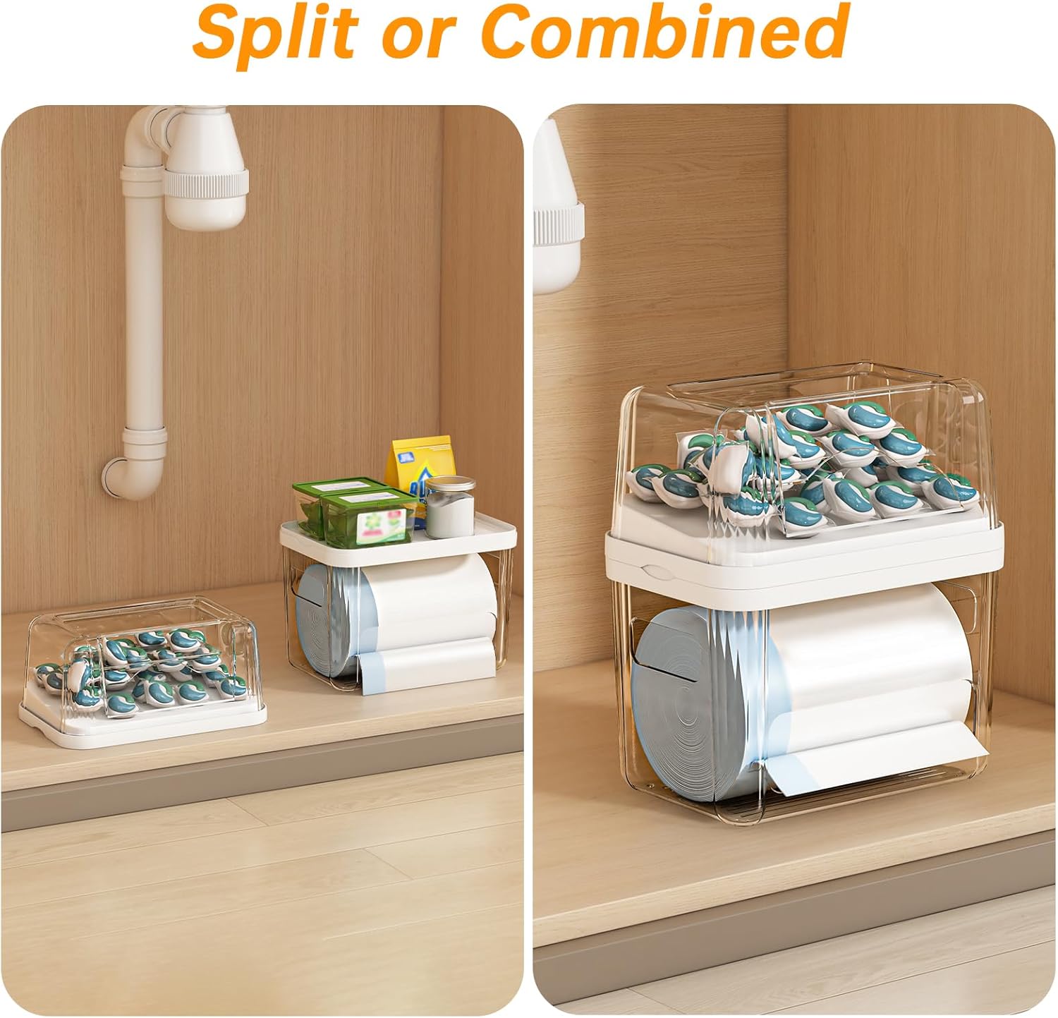 Detalle de 2-in-1 Trash Bag Holder, Laundry & Dishwasher Pods Container – Under Sink Organizer