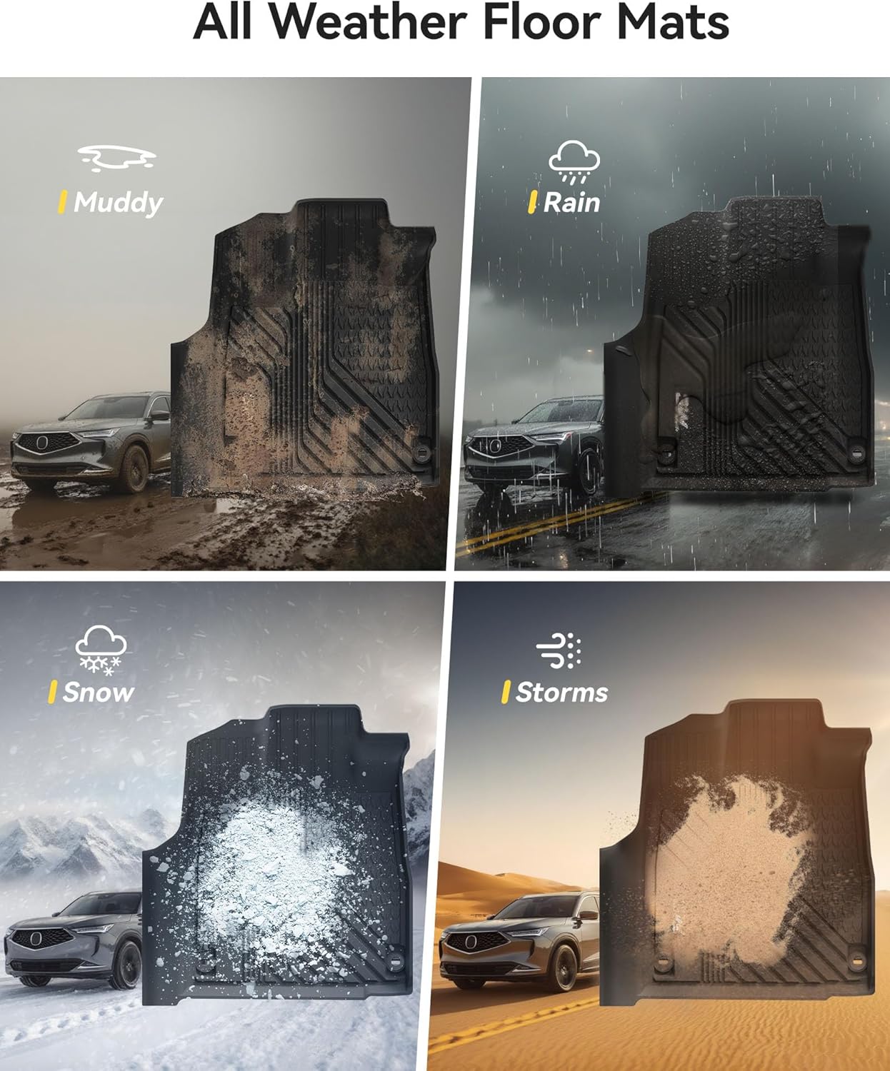 Thumbnail 3 de 3W TPE All-Weather Floor Mats for Acura MDX (2022–2024, 2025–2026) — 1st, 2nd & 3rd Row, Black