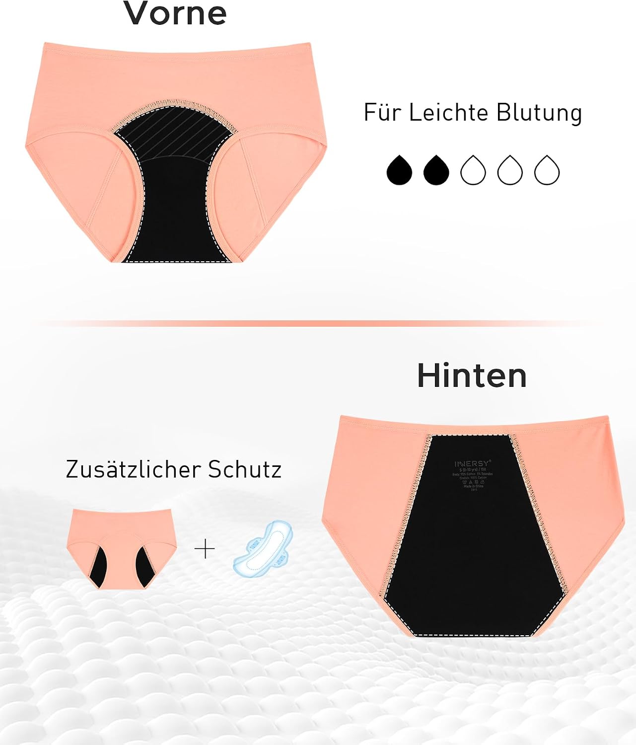 Detalle de INNERSY menstruatieondergoed voor meisjes, 100% katoen, 8–16 jaar