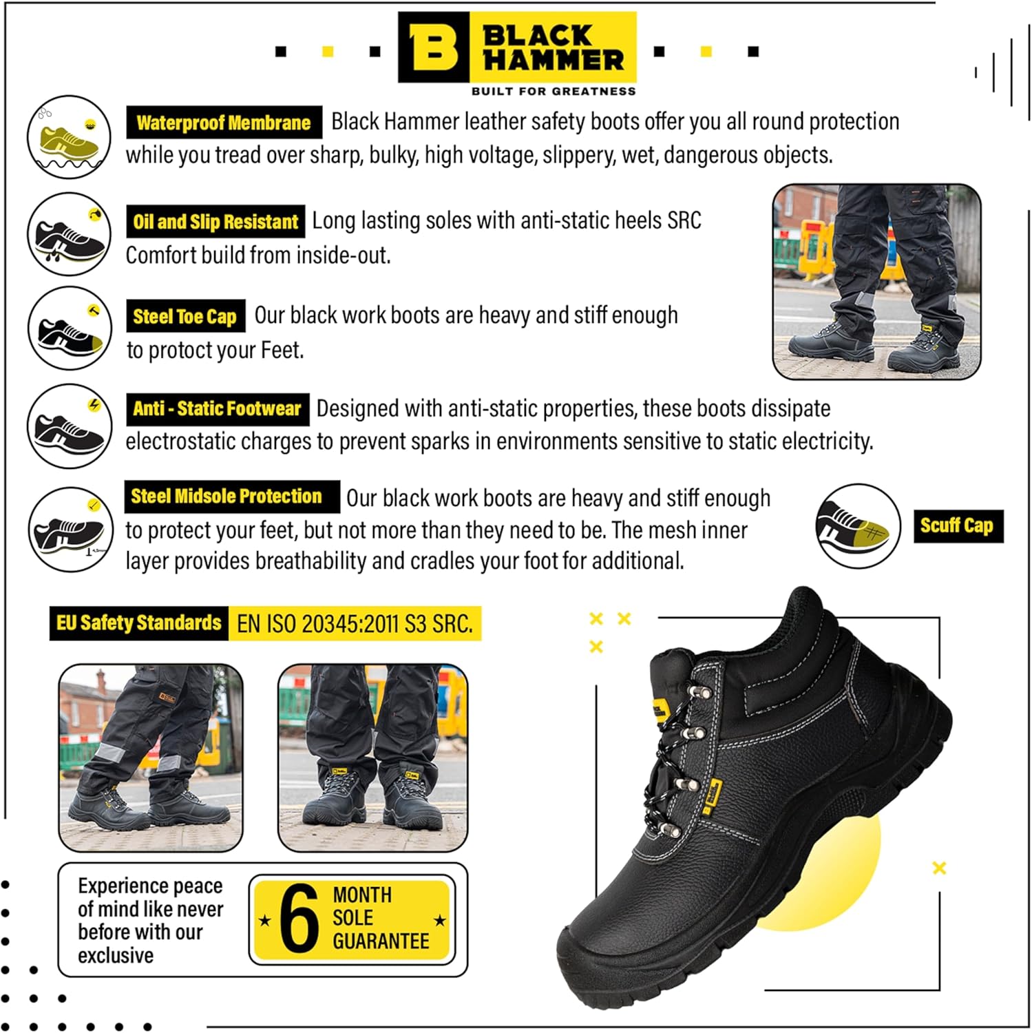 Thumbnail 3 de Black Hammer men’s waterproof leather work safety boots (S3 SRC) with steel toe cap