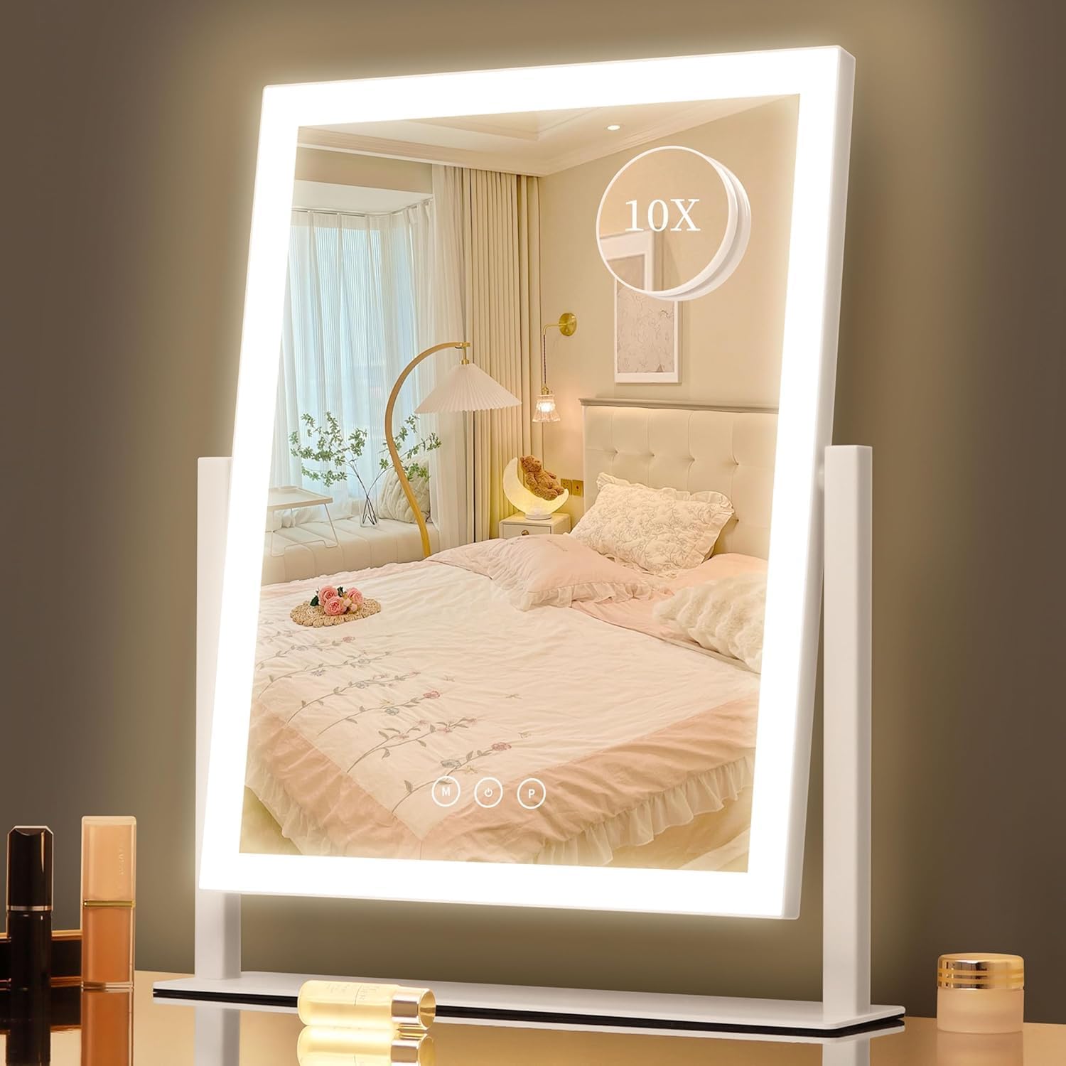 Detalle de Lighted Vanity Mirror with Lights: 16.7 x 13.2 inches, 180 LEDs, 3 Color Modes, 360° Rotation