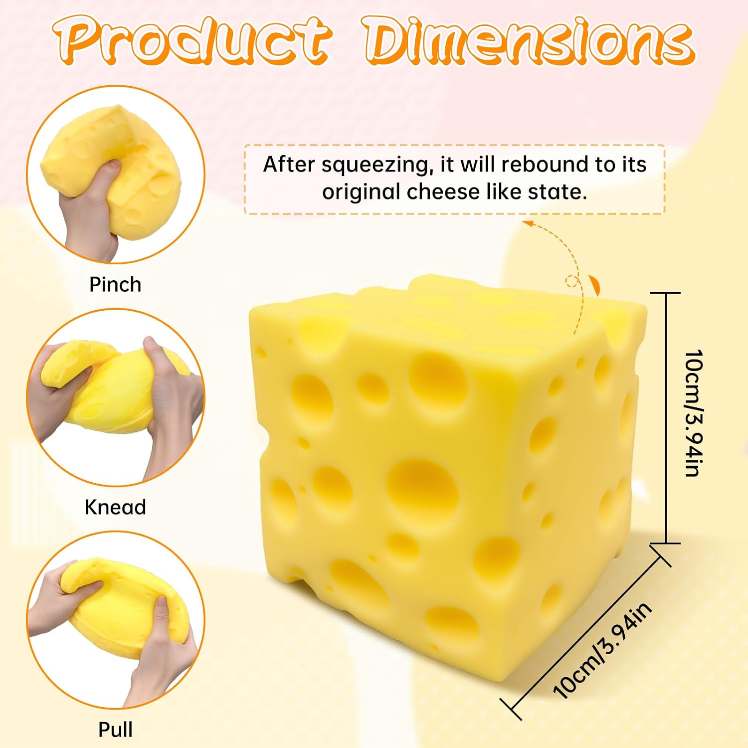 Detalle 2 de IKKAB Big Cheese Squishy Stress Ball, 3.9-Inch BPA-Free TPR, Slow Rebound