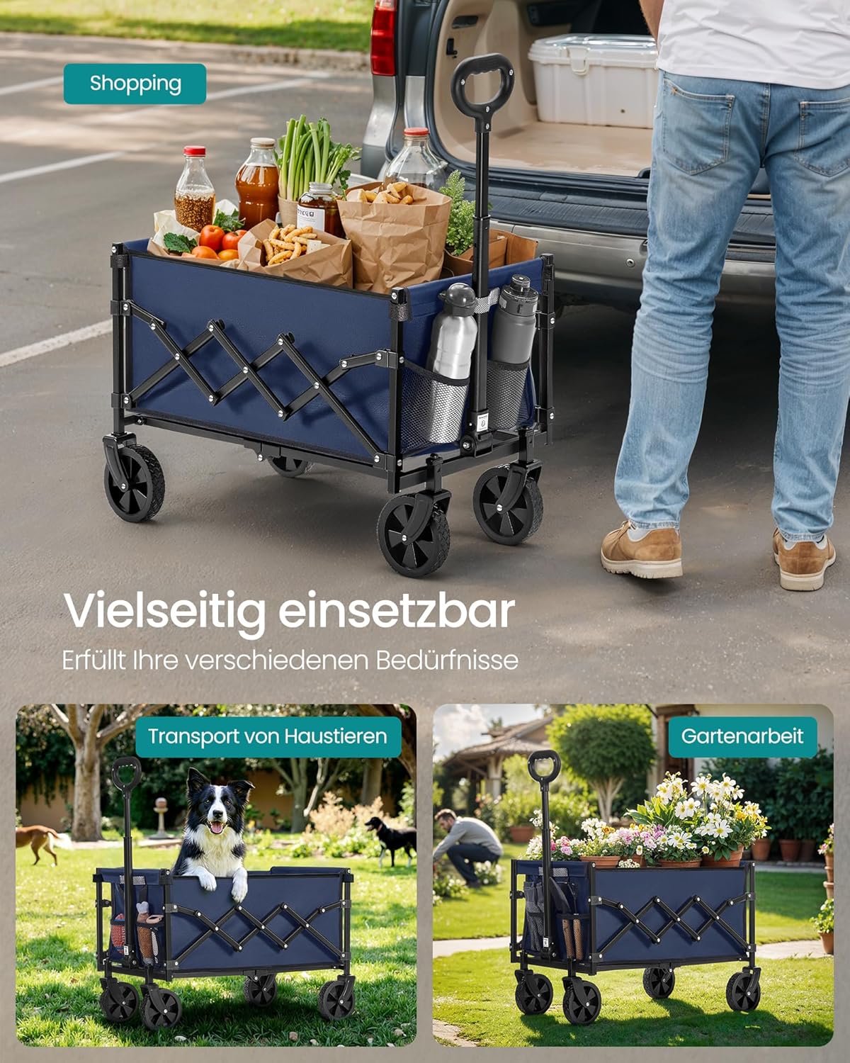 Thumbnail 4 de SONGMICS Kleiner Handwagen faltbar GFW909QE01 – kompakt, 180 kg Tragfähigkeit, 90 L, 4 Rollen
