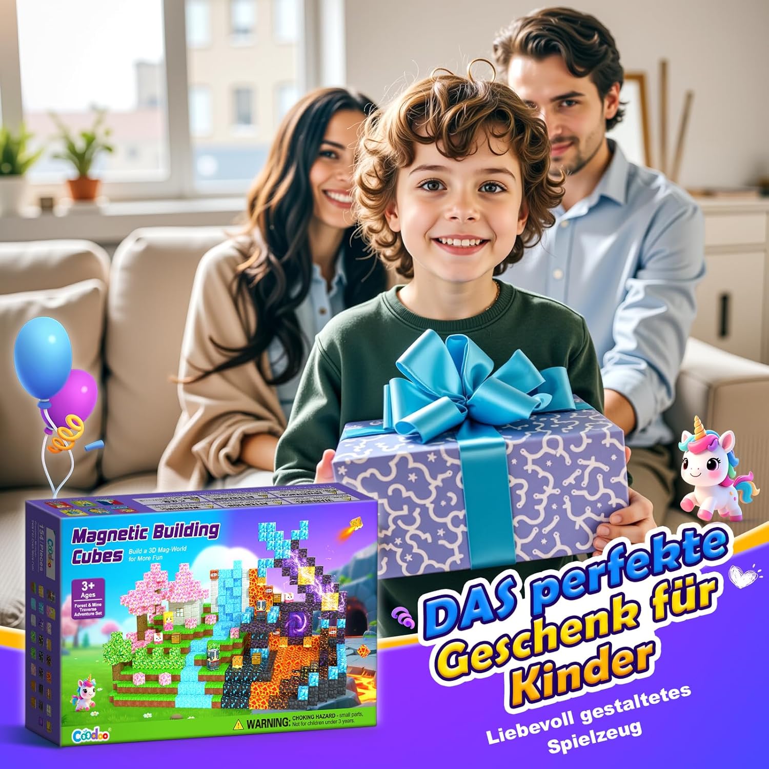 Thumbnail 5 de Magnetische Bausteine (154 Teile) Magnetspielzeug mit doppelseitiger Magnettafel – für kreative Bauwelten ab 3 Jahren