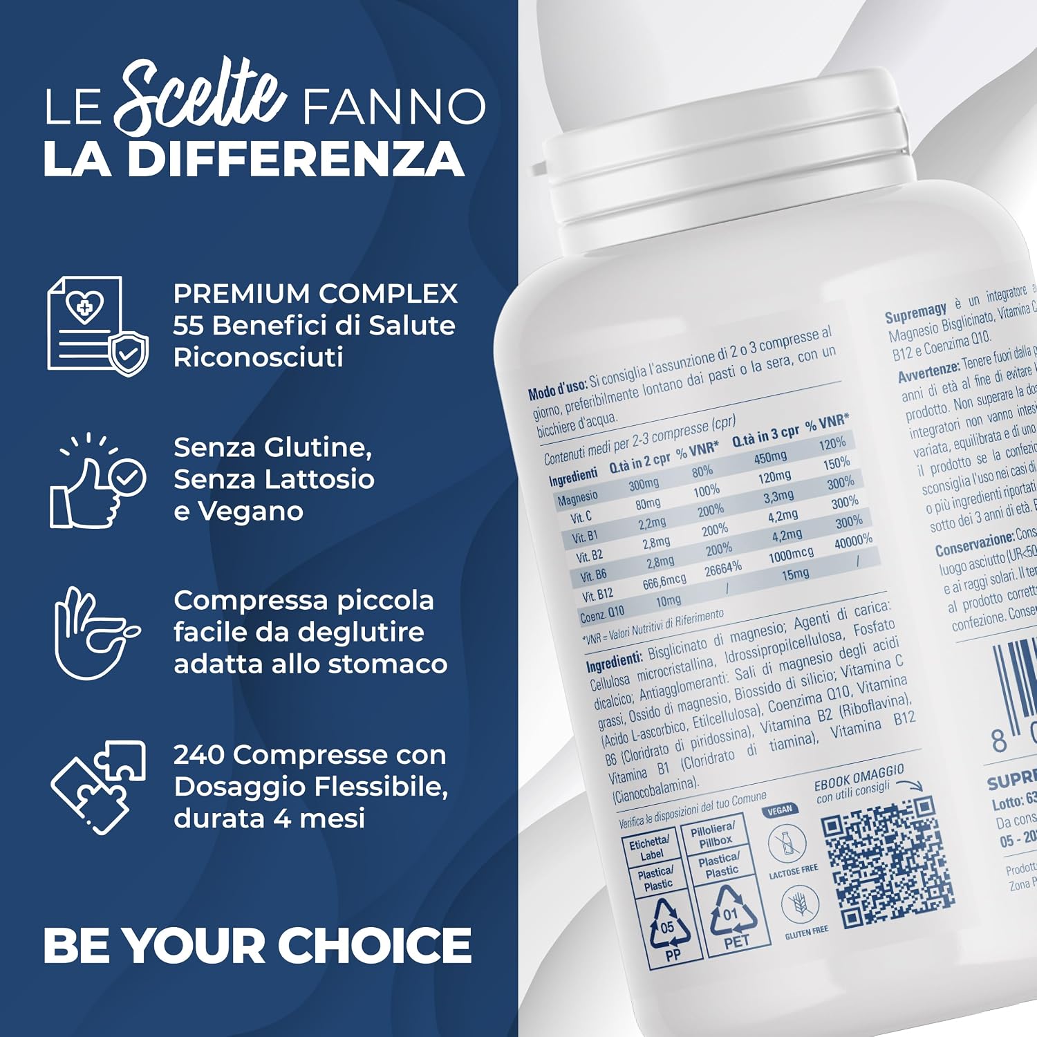 Thumbnail 6 de SUPREMAGY Magnesio Bisglicinato 450 mg (Fornitura 4 Mesi) – Magnesio Completo con vitamine e Coenzima Q10, Vegano, Made in Italy