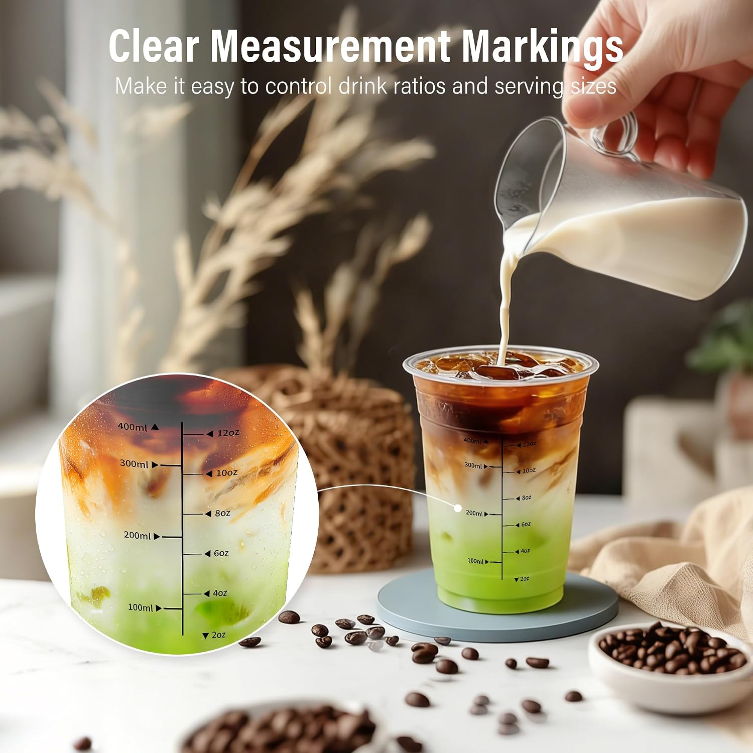 Thumbnail 1 de 100 Pack - 16 oz Ratio Lines Iced Coffee Cups with Lids & Straws