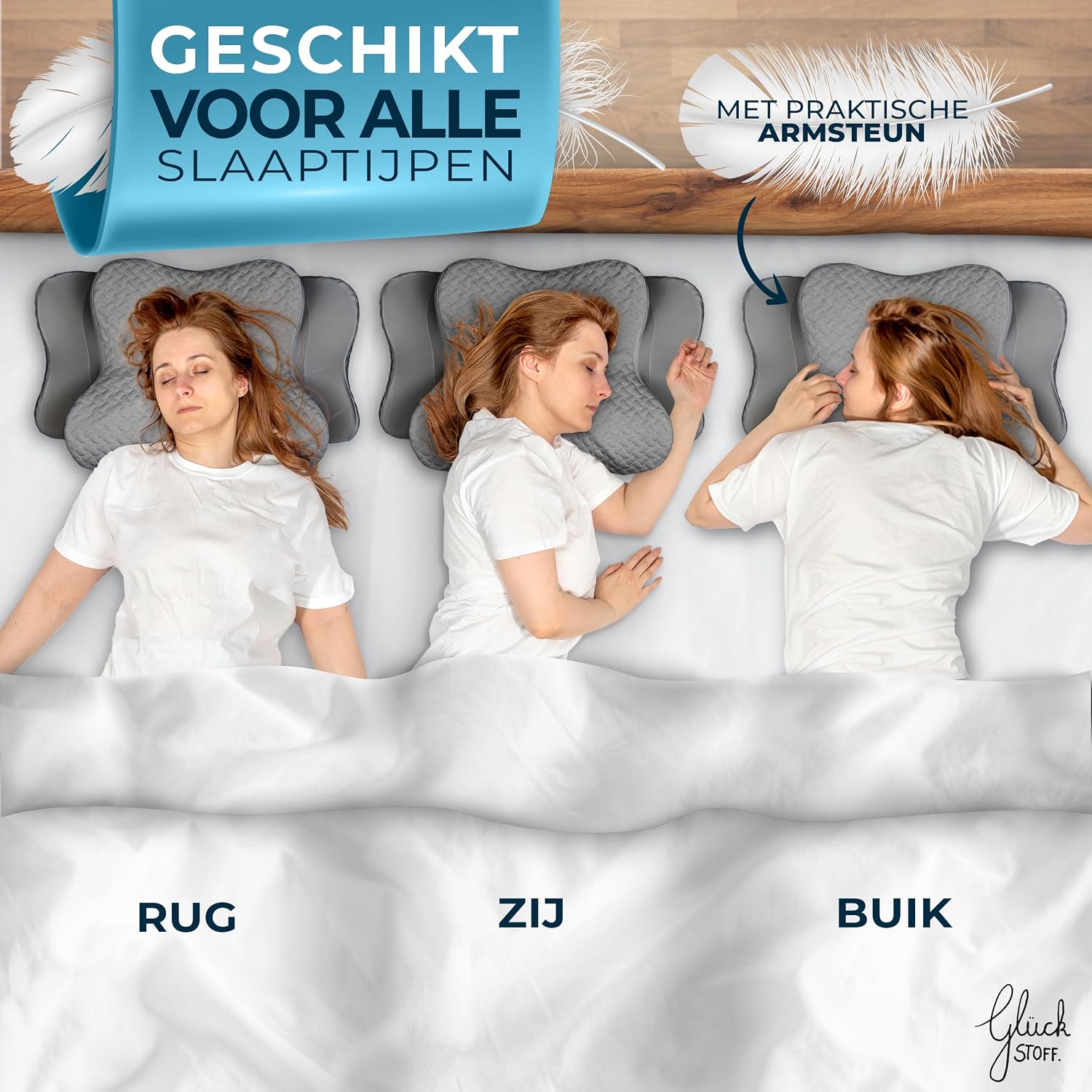 Thumbnail 2 de GLÜCKSTOFF Ergo traagschuim hoofdkussen met bamboe hoes en vlindervorm