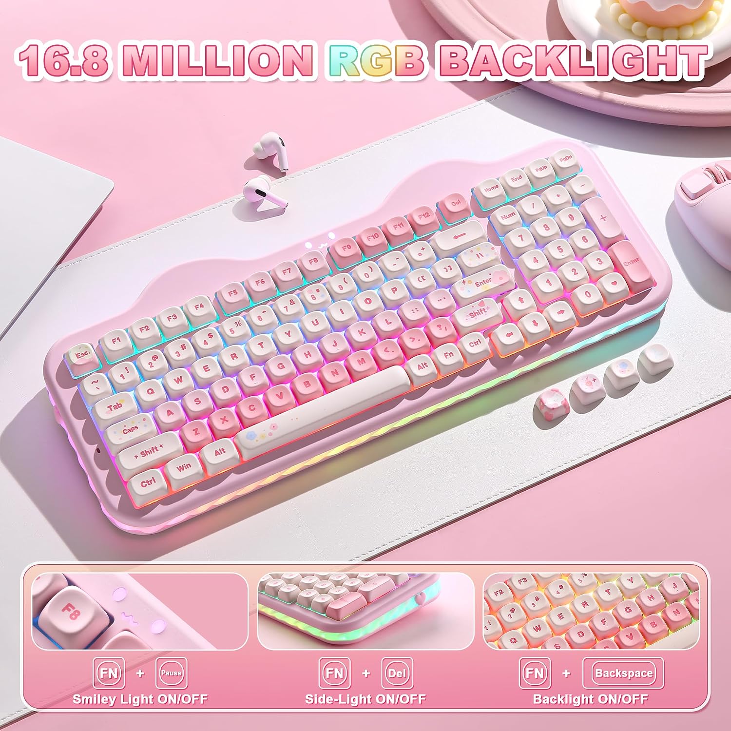 Thumbnail 6 de YUNZII C98 Wireless Mechanical Keyboard with 99 Keys and Numpad (Pink, Candy Linear Switch)