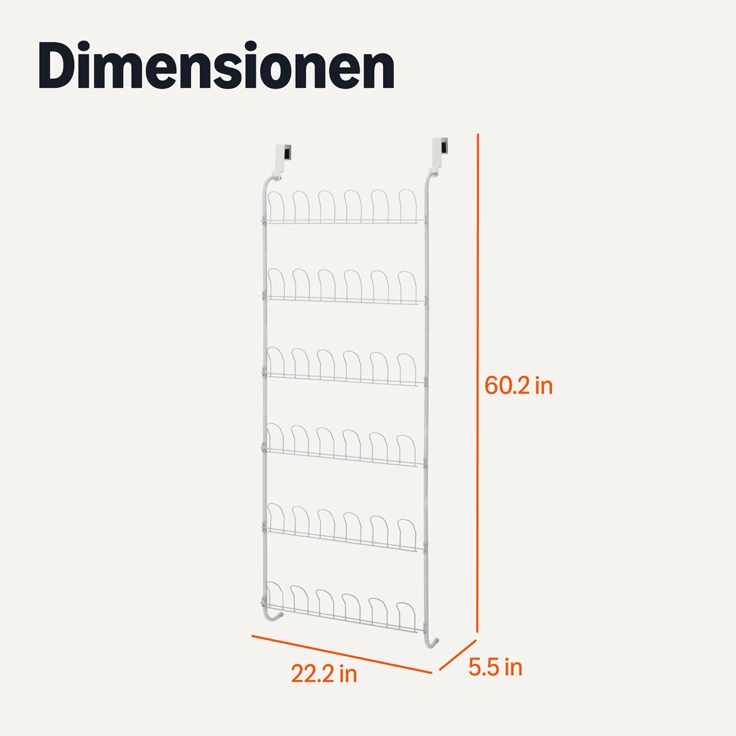 Detalle de Amazon Basics Tür-Schuhregal aus Metall für 18 Paar Schuhe – Weiß, 56 x 14 x 153 cm
