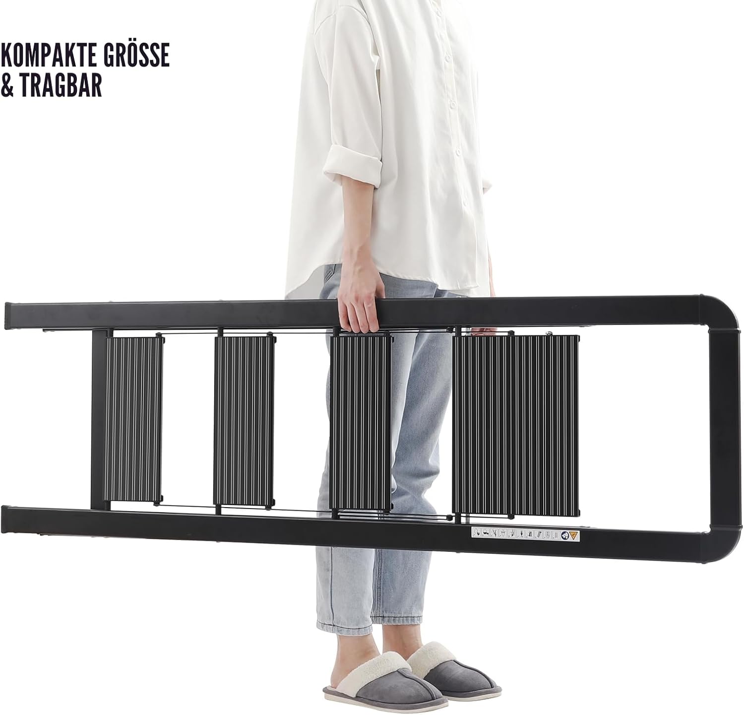 Detalle de KINGRACK Aluminium-Leiter 4 Stufen, klappbar mit Handlauf – belastbar bis 150 kg