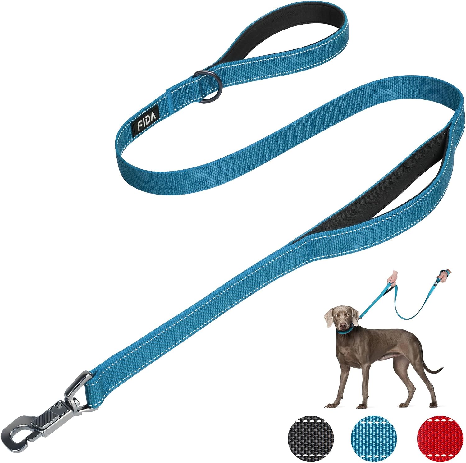 Detalle de Fida Heavy Duty Dog Lead for Medium/Large Dogs – 1.2m with Traffic Handle & Reflective Webbing