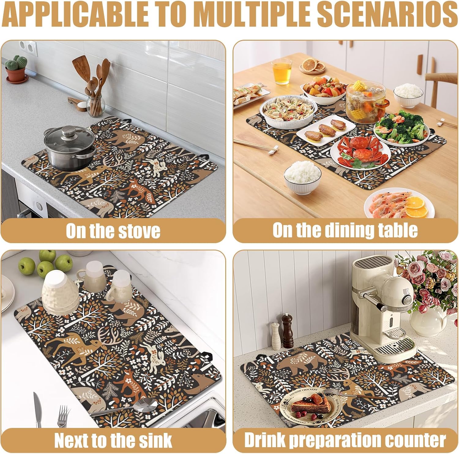Thumbnail 6 de GANTINIR Bear Deer Forest Stove Top Cover, Natural Rubber, 28 x 20 Inches