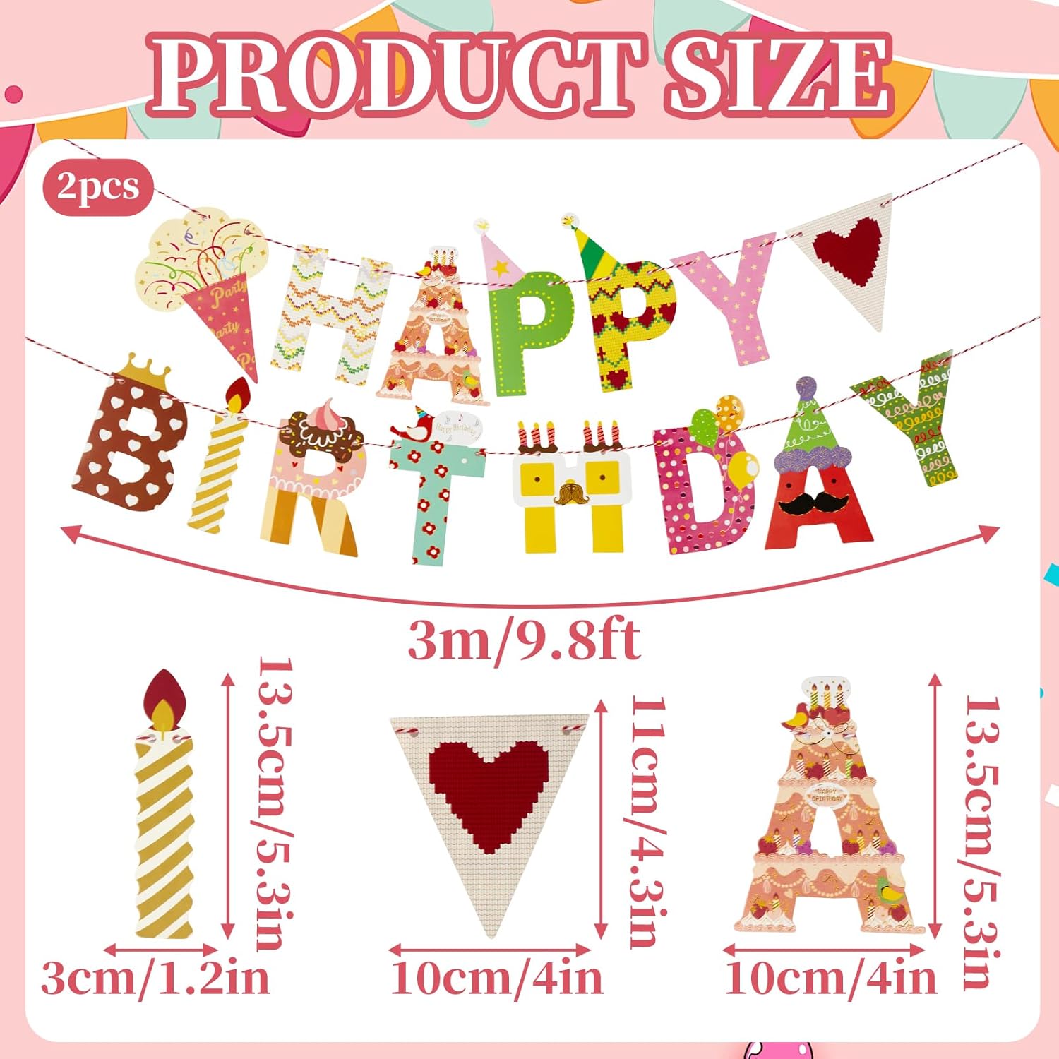 Thumbnail 1 de Happy Birthday Girlande von SUNBEAUTY mit 15 Alphabet-Karten und ca. 2 m Schnur (bunt)