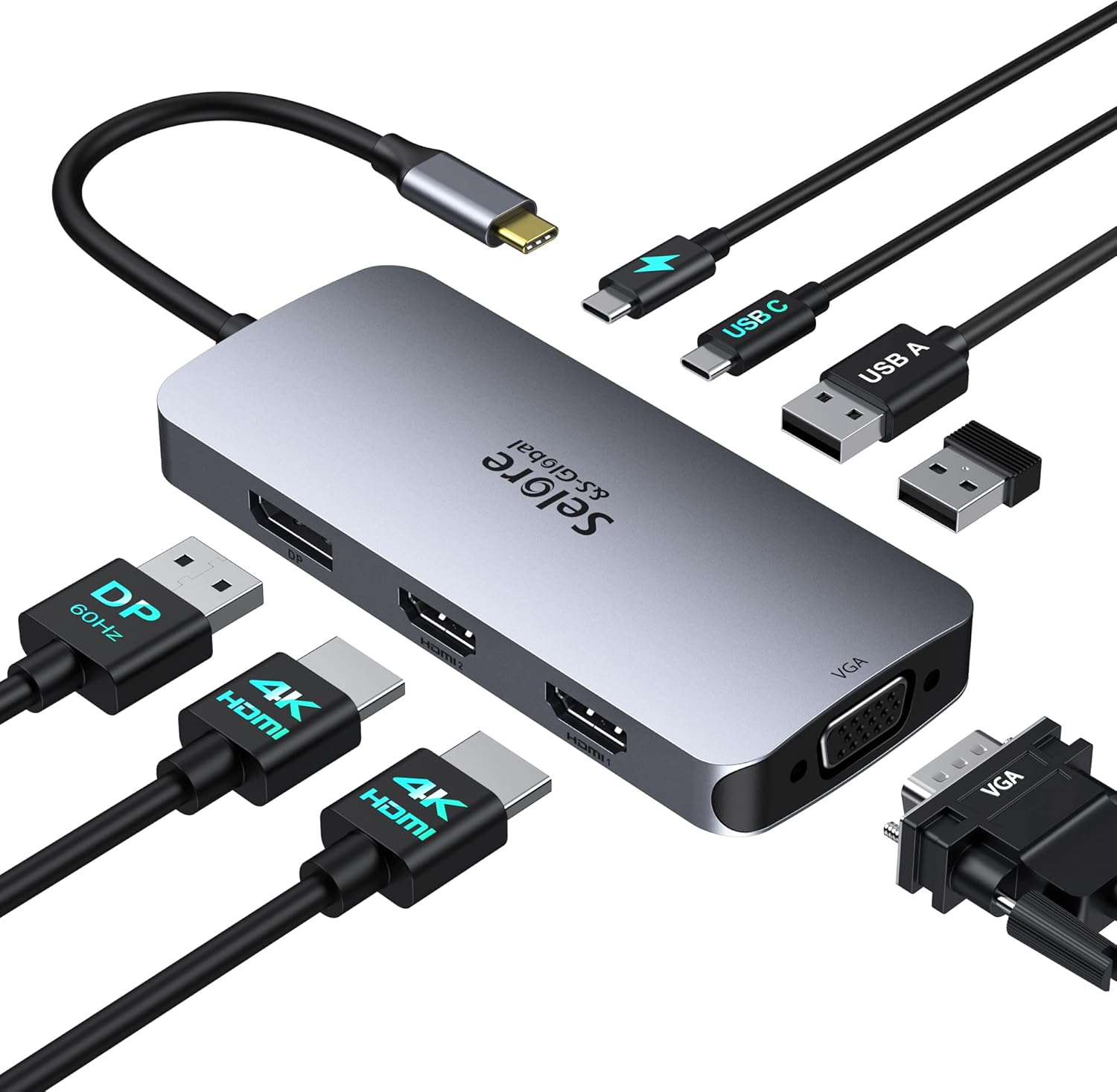 Detalle de USB C Docking Station Dual Monitor: 8-in-1 USB-C Hub with 2x HDMI, DP, VGA and 100W PD
