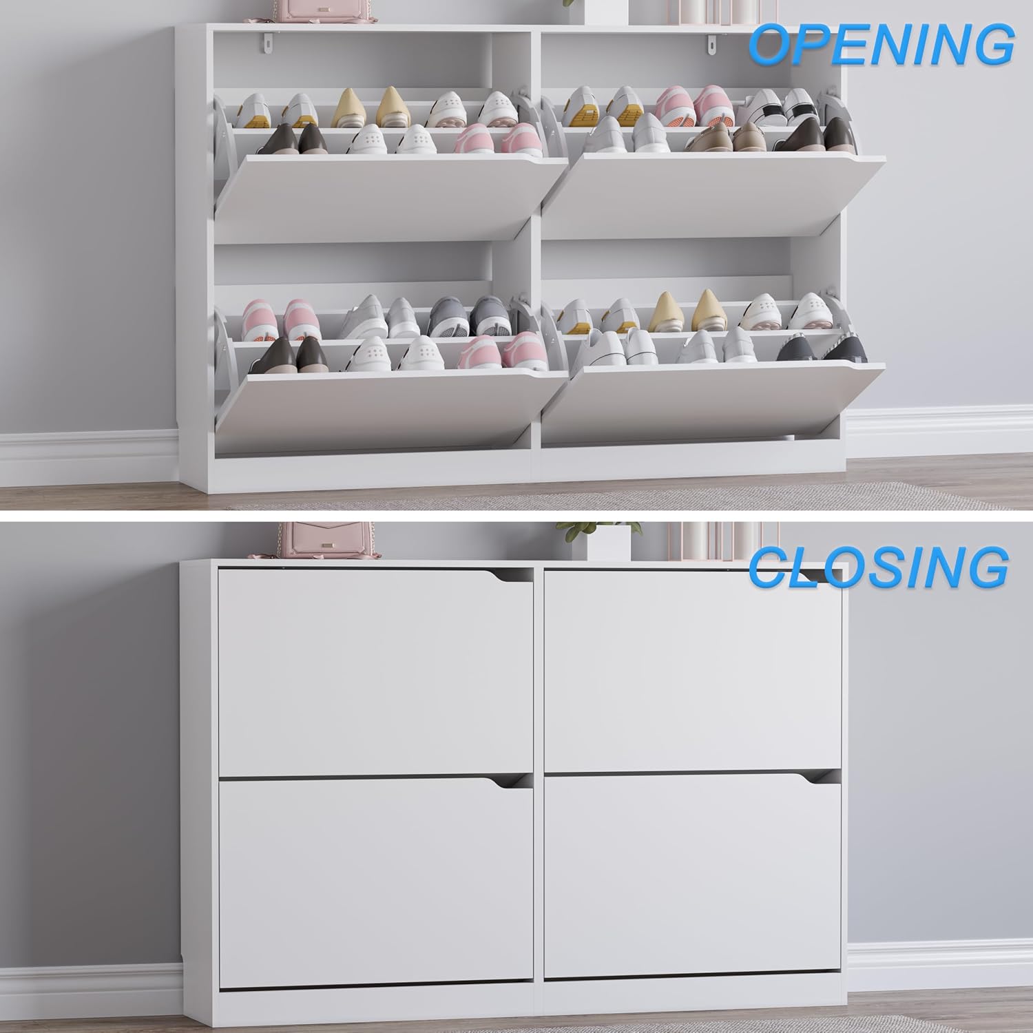 Thumbnail 4 de BORNOON 4-Drawer Shoe Cabinet, Slim White Engineered Wood Storage