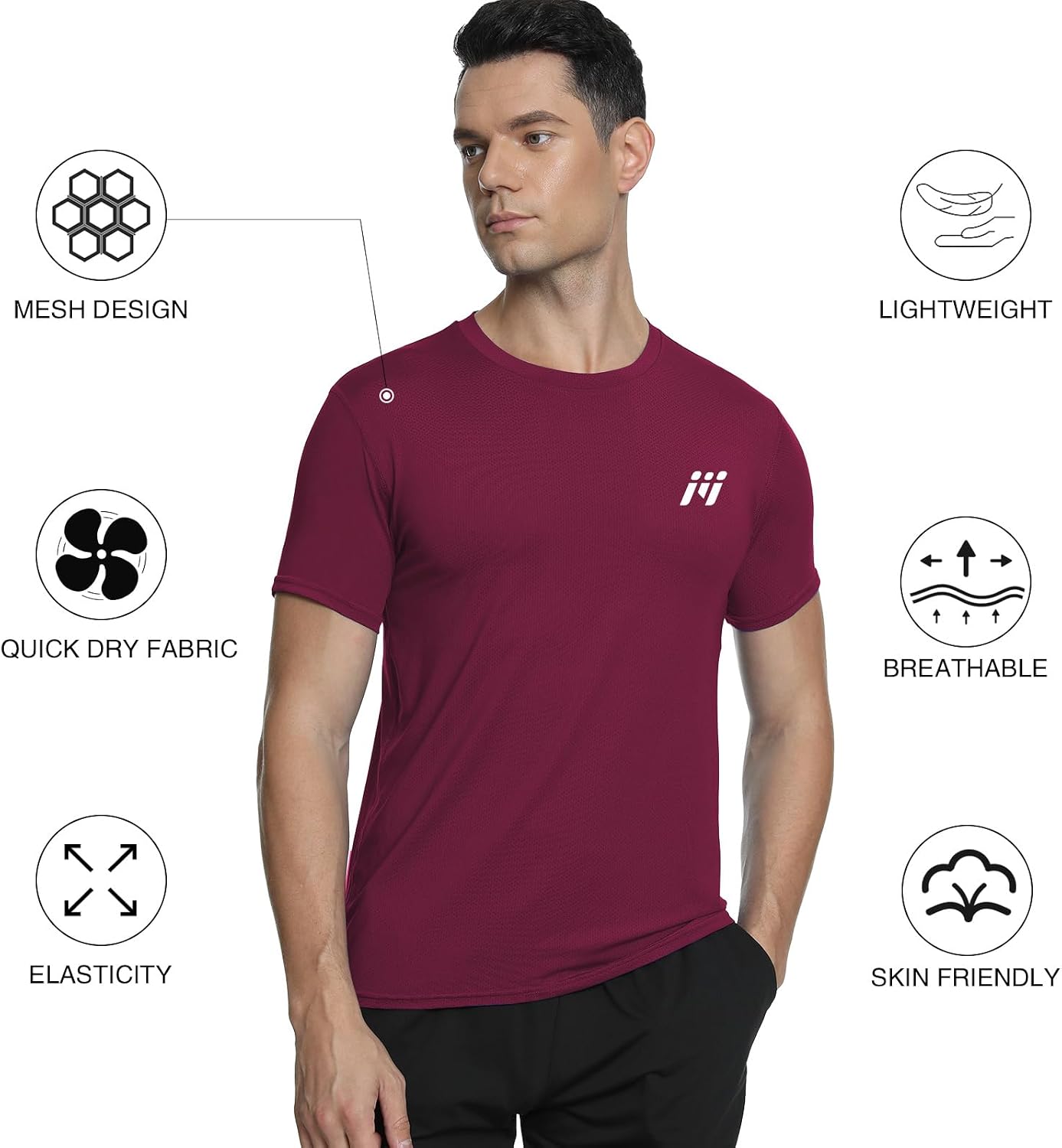 Detalle 2 de MEETWEE Herren Sportshirt (Kurzarm) aus Mesh – atmungsaktiv, schnelltrocknend