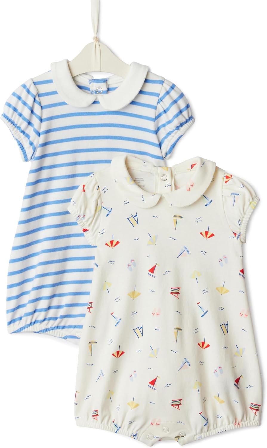 Thumbnail 6 de Amazon Essentials x Sofia Grainge Tutina a Maniche Corte in Cotone con Colletto Peter Pan Bimba 0-24, confezione da 2