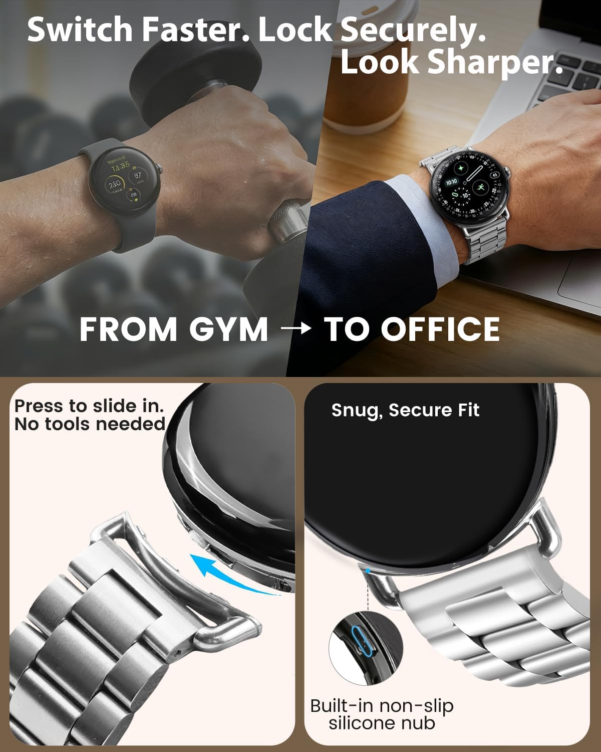 Detalle de BlackPro ステンレススチールバンド Google Pixel Watch 3/4 45mm対応 調節可能・ボタン式クラスプ