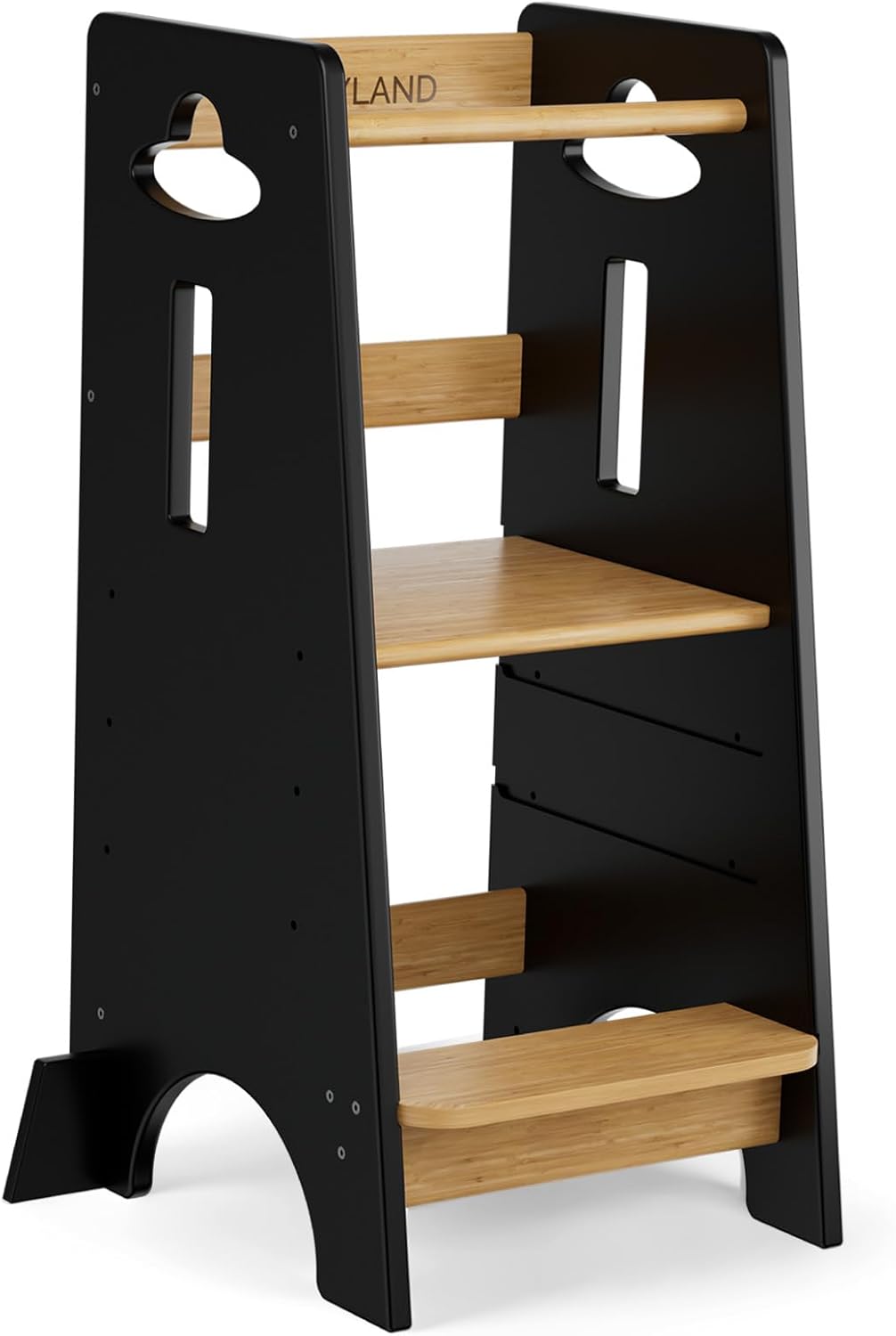 Detalle de COSYLAND Torre Montessoriana per Bambini – 3 Altezze in Legno, Nero Classico/Naturale