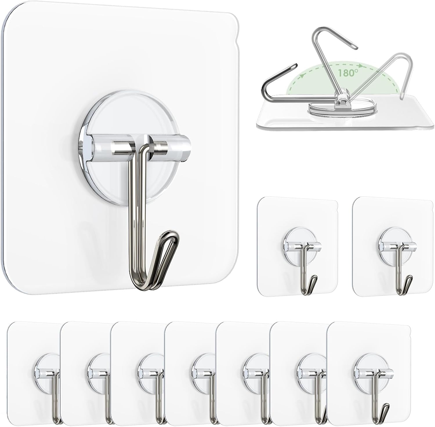 Detalle de Lomrsiul HK001 Clear Adhesive Wall Hooks, 10-Pack, 13 lb Capacity