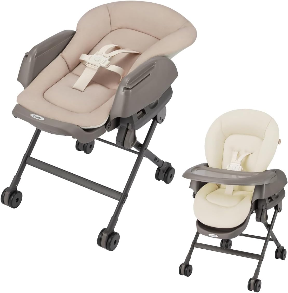 Detalle de Combi ネムリラ Fit AQ 119496 ハイローチェア アイボリー 手動スウィング・5段階高さ調節