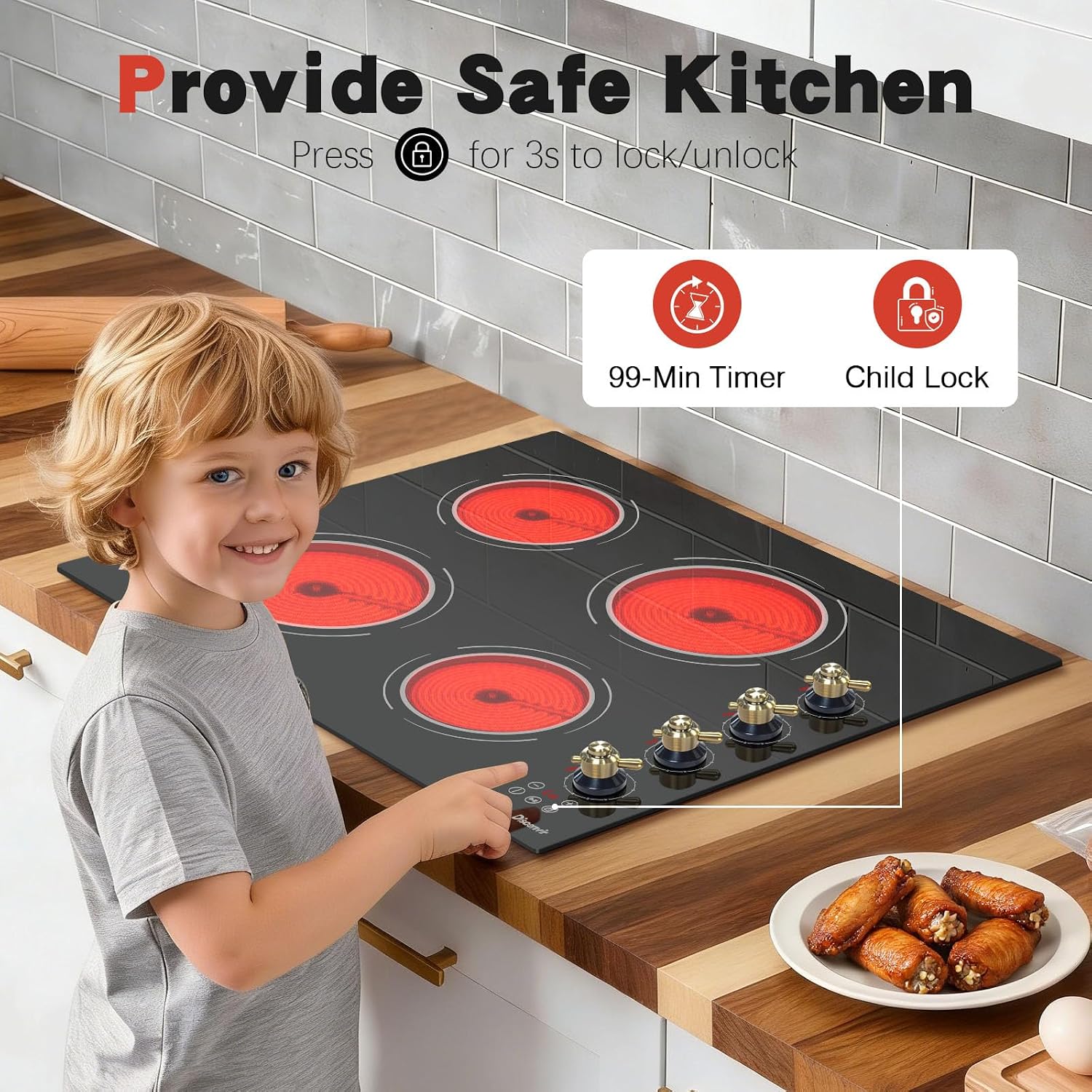 Detalle de Disaenvir DSC-D460100 24-Inch Electric Cooktop, 4 Burners, 9 Power Levels