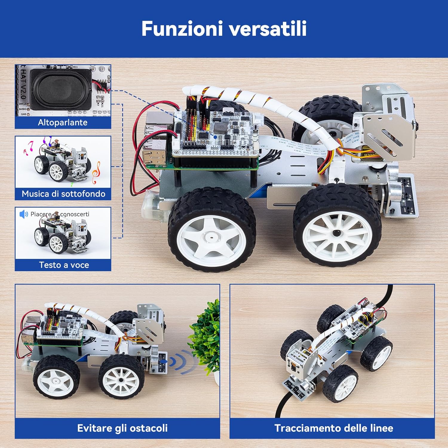 Detalle de SunFounder PiCar-X: Kit di Robot Car Video Inteligente per Raspberry Pi (5/4/3B+/3B/Zero W) con AI, Python e Scratch