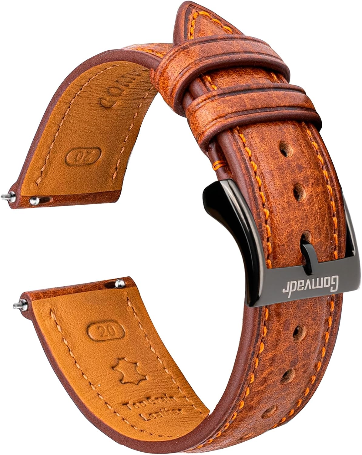 Detalle de Gomvadr Leder Uhrenarmband (pflanzlich gegerbtes Rindsleder) mit Schnellspanner – Ersatzband in 20 mm bis 22 mm XL/XXL