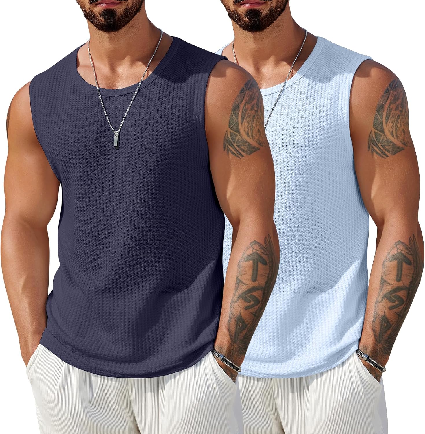 Thumbnail 6 de COOFANDY Mens Casual Tank Tops 2 Pack – Waffle Knit Sleeveless Shirt, Breathable Summer Muscle Tees